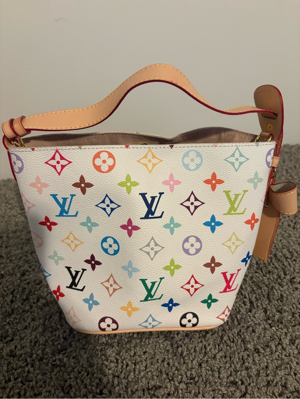 Louis Vuitton White Multicolor Monogram Bucket Shoulder Bag